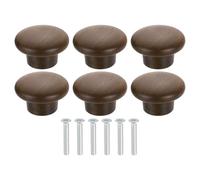 sourcing map 6Pcs Round Wood Drawer Knob, 1 5/8" Diameter Round Head Dresser Knobs Wooden Knobs with Screws for Furniture Drawer Dresser Wardrobe Cupboard, Walnut