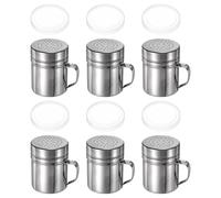 sourcing map 6pcs Salt Dredge Shakers 10 Ounce Stainless Steel Seasonings Spice Shakers with Handle and Lid for Salt Sugar Flour