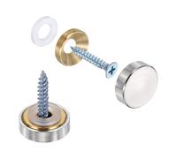 sourcing map 6Pcs Screw Covers Caps, Brass Flat Mirror Screws Decorative Caps Cover Nail Fasteners for Sign Advertising Hardware Construction, 18mm Diameter, Brushed Silver