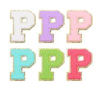 sourcing map 6Pcs Self Adhesive Chenille Letter P Patches Glitter Gold Edge Embroidered Patch Iron Applique for Clothing Bag Laptop Phone Case, Multi-Colors
