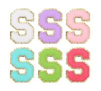 sourcing map 6Pcs Self Adhesive Chenille Letter S Patches Glitter Gold Edge Embroidered Patch Iron Applique for Clothing Bag Laptop Phone Case, Multi-Colors