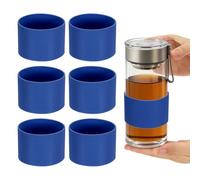sourcing map 6Pcs Silicone Cup Sleeves, 7cm Coffee Cup Protective Sleeve Heat Resistance Reusable Nonslip Glass Bottle Protector for Coffee Tea Cold Hot Drinks Home Travel Mug Glasses, Blue