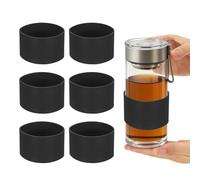 sourcing map 6Pcs Silicone Cup Sleeves, 8.5cm Coffee Cup Protective Sleeve Heat Resistance Reusable Nonslip Glass Bottle Protector for Coffee Tea Cold Hot Drinks Home Travel Mug Glasses, Black