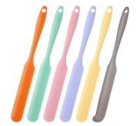 sourcing map 6Pcs Silicone Jar Spatula, Heat Resistant Jam Spreader Non-Stick Silicone Scraper Spatula with Handle for Jars, Bottles, Cooking Baking Tools (Green/Pink/Purple/Yellow/Orange/Grey)