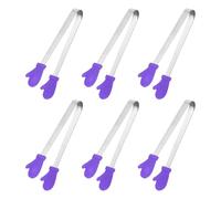 sourcing map 6PCS Silicone Mini Tongs, 12.5cm/5" Glove Shape Small Food Tongs with Stainless Steel Handle, Non Slip Textured Tips for Kitchen Sweets Ice Cubes Salad Sugar Fruits, Purple