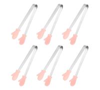 sourcing map 6PCS Silicone Mini Tongs, 12.5cm/5" Glove Shape Small Food Tongs with Stainless Steel Handle, Non Slip Textured Tips for Kitchen Sweets Ice Cubes Salad Sugar Fruits, Pink