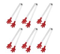 sourcing map 6PCS Silicone Mini Tongs, 12.5cm/5" Hand Shape Small Tongs for Food, Stainless Steel Handle with Non-Slip for Kitchen Sweets Ice Cubes Salad Sugar Fruits, Red