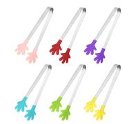 sourcing map 6PCS Silicone Mini Tongs, 12.5cm/5" Hand Shape Small Tongs for Food, Stainless Steel Handle with Non-Slip for Kitchen Sweets Ice Cubes Salad, Pink/Red/Purple/Blue/Green/Yellow