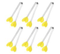 sourcing map 6PCS Silicone Mini Tongs, 12cm/5" Heart Shape Small Food Tongs with Stainless Steel Handle, Non Slip Heat Resistant Tips for Kitchen Sweets Ice Cubes Salad Sugar Fruits, Yellow