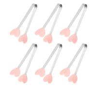 sourcing map 6PCS Silicone Mini Tongs, 12cm/5" Heart Shape Small Food Tongs with Stainless Steel Handle, Non Slip Heat Resistant Tips for Kitchen Sweets Ice Cubes Salad Sugar Fruits, Pink