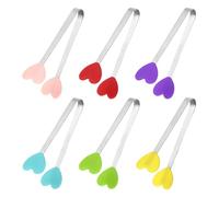 sourcing map 6PCS Silicone Mini Tongs, 12cm/5" Heart Shape Small Food Tongs with Stainless Steel Handle, Non Slip Heat Resistant Tips for Sweets Ice Cubes, Pink/Red/Purple/Blue/Green/Yellow