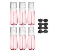 sourcing map 6Pcs Small Spray Bottles, 100ml/3.4 oz Travel Size Spray Bottle Fine Mist Empty Refillable Travel Containers with Labels for Perfume Cosmetic Essential Oil (Pink/Clear)