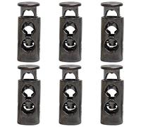 sourcing map 6pcs Spring Cord Locks Plastic End Stopper Dual Holes Toggle Fastener Rope End for Drawstrings, Shoelaces, Tent, Tie-Downs, Metal Black