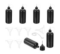 sourcing map 6Pcs Squeeze Bottle, 100ml/3.4oz Glue Tip Applicator Bottles Plastic Liquid Glue Bottle for Paper Crafts, Painting, Oil, Ink(Black, with 6 Funnel)