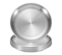 sourcing map 6Pcs Stainless Steel Dinner Plates, 14cm/5.5" Round Serving Plate Dishes Set Flat Metal Dinner Dishes Plate for Restaurants Kitchen Dessert Salad Food Outdoor Camping, Silver