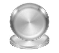 sourcing map 6Pcs Stainless Steel Dinner Plates, 20cm/8" Round Serving Plate Dishes Set Flat Metal Dinner Dishes Plate for Restaurants Kitchen Dessert Salad Food Outdoor Camping, Silver