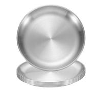 sourcing map 6Pcs Stainless Steel Dinner Plates, 23cm/9" Round Serving Plate Dishes Set Flat Metal Dinner Dishes Plate for Restaurants Kitchen Dessert Salad Food Outdoor Camping, Silver