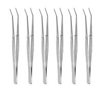 sourcing map 6pcs Stainless Steel Tweezers 6.1 Inch Long Handle Curved Serrated Tip Tweezers Multi Purpose for Craft Gardening Industrial Work Laboratory Use Cooking, Silver