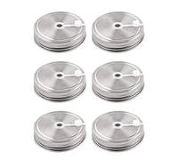 sourcing map 6pcs Stainless Steel Wide Mouth Mason Jars Lids with Straw Hole Canning Lids for Drinking & Food Storage