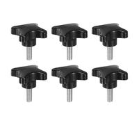 sourcing map 6pcs Star Clamping Knobs M10 x 25mm Metric Male Thread 60mm 4-Point Plastic Head Threaded Stud Knob Hand Tightening Thumb Screw Jig Handle, Black