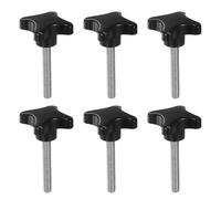 sourcing map 6pcs Star Clamping Knobs M10 x 60mm Metric Male Thread 60mm 4-Point Plastic Head Threaded Stud Knob Hand Tightening Thumb Screw Jig Handle, Black