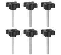 sourcing map 6pcs Star Clamping Knobs M6 x 45mm Metric Male Thread 32mm 4-Point Plastic Head Threaded Stud Knob Hand Tightening Thumb Screw Jig Handle, Black