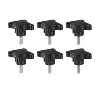 sourcing map 6pcs Star Clamping Knobs M8 x 25mm Metric Male Thread 60mm 4-Point Plastic Head Threaded Stud Knob Hand Tightening Thumb Screw Jig Handle, Black