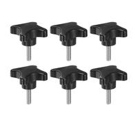 sourcing map 6pcs Star Clamping Knobs M8 x 30mm Metric Male Thread 60mm 4-Point Plastic Head Threaded Stud Knob Hand Tightening Thumb Screw Jig Handle, Black