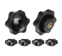 sourcing map 6pcs Star Knobs M6 Female Thread 38mm 6-Point Plastic Head Brass Insert Through Hole Screw-in Threaded Hand Knob Clamping Handle, Black