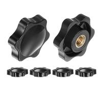 sourcing map 6pcs Star Knobs M8 Female Thread 38mm 6-Point Plastic Head Brass Insert Non-Through Hole Screw-in Threaded Hand Knob Clamping Handle, Black