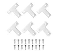 sourcing map 6Pcs t Shape Flat Bracket, 1.57" x 1.57" Metal Flat Corner Bracket Right Angle Corner Brace Mending Plate with Screws for Wood Frame Furniture Fixing Joining, Silver