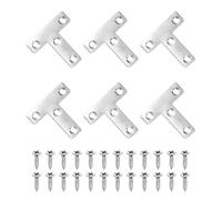 sourcing map 6Pcs t Shape Flat Bracket, 1.97" x 1.97" Metal Flat Corner Bracket Right Angle Corner Brace Mending Plate with Screws for Wood Frame Furniture Fixing Joining, Silver