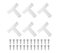 sourcing map 6Pcs t Shape Flat Bracket, 2.36" x 2.36" Metal Flat Corner Bracket Right Angle Corner Brace Mending Plate with Screws for Wood Frame Furniture Fixing Joining, Silver