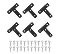 sourcing map 6Pcs t Shape Flat Bracket, 2.36" x 2.36" Metal Flat Corner Bracket Right Angle Corner Brace Mending Plate with Screws for Wood Frame Furniture Fixing Joining, Black