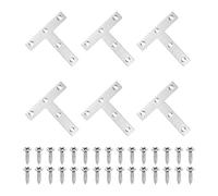 sourcing map 6Pcs t Shape Flat Bracket, 3.15" x 3.15" Metal Flat Corner Bracket Right Angle Corner Brace Mending Plate with Screws for Wood Frame Furniture Fixing Joining, Silver