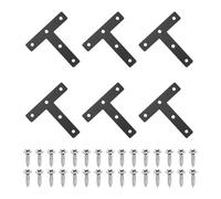 sourcing map 6Pcs t Shape Flat Bracket, 3.15" x 3.15" Metal Flat Corner Bracket Right Angle Corner Brace Mending Plate with Screws for Wood Frame Furniture Fixing Joining, Black
