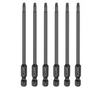 sourcing map 6pcs T15 Torx Screwdriver Bit 1/4" Hex Shank 100mm/4 Length S3 Steel Magnetic Tamper Proof Star 6 Point Head Hex Screw Driver Bits, Black
