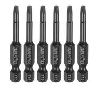 sourcing map 6pcs T15 Torx Screwdriver Bit 1/4" Hex Shank 50mm/2" Length S3 Steel Magnetic Tamper Proof Star 6 Point Head Hex Screw Driver Bits, Black