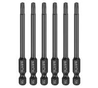 sourcing map 6pcs T20 Torx Screwdriver Bit 1/4" Hex Shank 75mm/3" Length S3 Steel Magnetic Tamper Proof Star 6 Point Head Hex Screw Driver Bits, Black