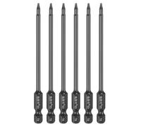 sourcing map 6pcs T6 Torx Screwdriver Bit 1/4" Hex Shank 100mm/4 Length S3 Steel Magnetic Tamper Proof Star 6 Point Head Hex Screw Driver Bits, Black