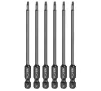sourcing map 6pcs T9 Torx Screwdriver Bit 1/4" Hex Shank 100mm/4 Length S3 Steel Magnetic Tamper Proof Star 6 Point Head Hex Screw Driver Bits, Black