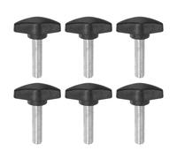 sourcing map 6pcs Tee Wing Knobs M8 x 30mm Metric Male Threaded Stud T Head Plastic Knob Handles Thumb Screws Hand Clamping Tightening Knob Grip Thumbscrew, Black