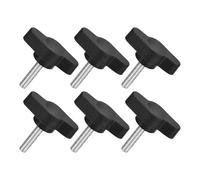 sourcing map 6Pcs Tee Wing Knobs Thumb Screws, M4 x 16mm Clamping Screw Knob Male Thread 304 Stainless Steel T Shaped Thumb Screws Handle 27mm Dia. for Hand Tightening Knob Replacement, Black
