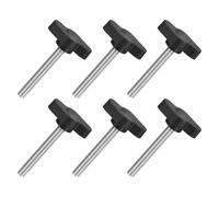 sourcing map 6Pcs Tee Wing Knobs Thumb Screws, M5 x 40mm Clamping Screw Knob Male Thread 304 Stainless Steel T Shaped Thumb Screws Handle 27mm Dia. for Hand Tightening Knob Replacement, Black
