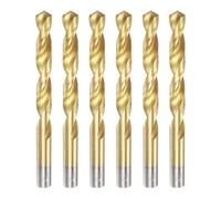 sourcing map 6pcs Titanium Twist Drill Bit 1/2" Drilling Dia High Speed Steel Drills for Hardened Metal, Stainless Steel, Cast Iron, Wood, Plastic