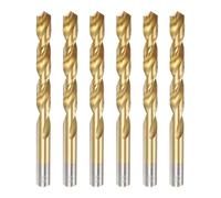 sourcing map 6pcs Titanium Twist Drill Bit 7/16" Drilling Dia High Speed Steel Drills for Hardened Metal, Stainless Steel, Cast Iron, Wood, Plastic