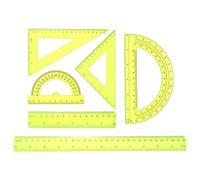 sourcing map 6pcs Triangular Ruler Set 15/30cm Plastic Metric Inch Geometric Protractor Triangle Engineering Scale Drafting Ruler Kit for Office Home, Yellow