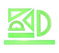 sourcing map 6pcs Triangular Ruler Set 15/30cm Plastic Metric Inch Geometric Protractor Triangle Engineering Scale Drafting Ruler Kit for Office Home, Green