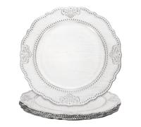 sourcing map 6pcs Vintage Charger Plates Bulk, 13 Inch Plastic Beaded Decorative Chargers for Dinner Plates Set Round Plate Charger for Wedding Party Event Table Setting Decoration, White