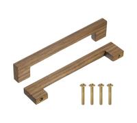 sourcing map 6Pcs Wood Drawer Pulls, 6 Inch Hole Center Square Wooden Drawer Pulls Cabinet Handles with Screws for Kitchen Dresser Wardrobes Door Cupboard, Dark Walnut